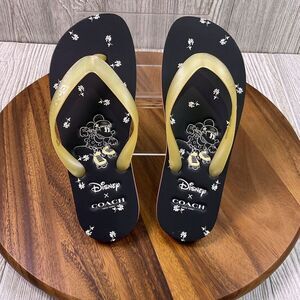 Coach X Disney Minnie Mouse Navy Blue Floral Thong Flip Flops Sandals Women's 7B